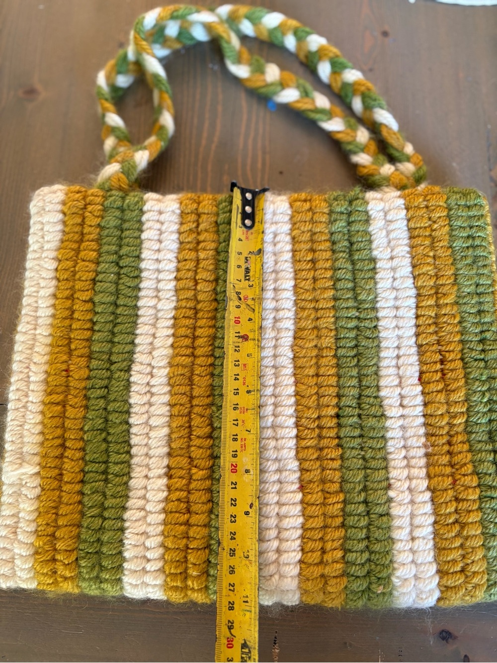 Vintage Thick Crochet Shoulder Bag in Green, Mustard & Cream Summer Beach - Picture 5 of 6